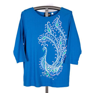 Bob Mackie Wearable Art Women's Casual Tunic Top Size 1X Colorful Peacock Whimsy